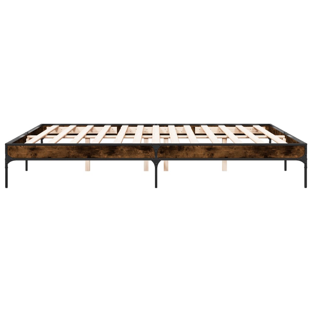 Bed Frame Smoked Oak 200x200 cm Engineered Wood and Metal