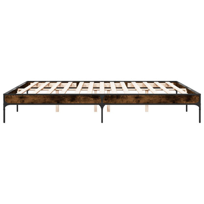 Bed Frame Smoked Oak 200x200 cm Engineered Wood and Metal