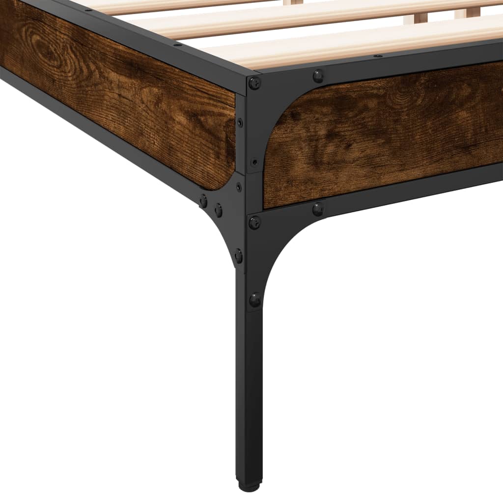 Bed Frame Smoked Oak 200x200 cm Engineered Wood and Metal