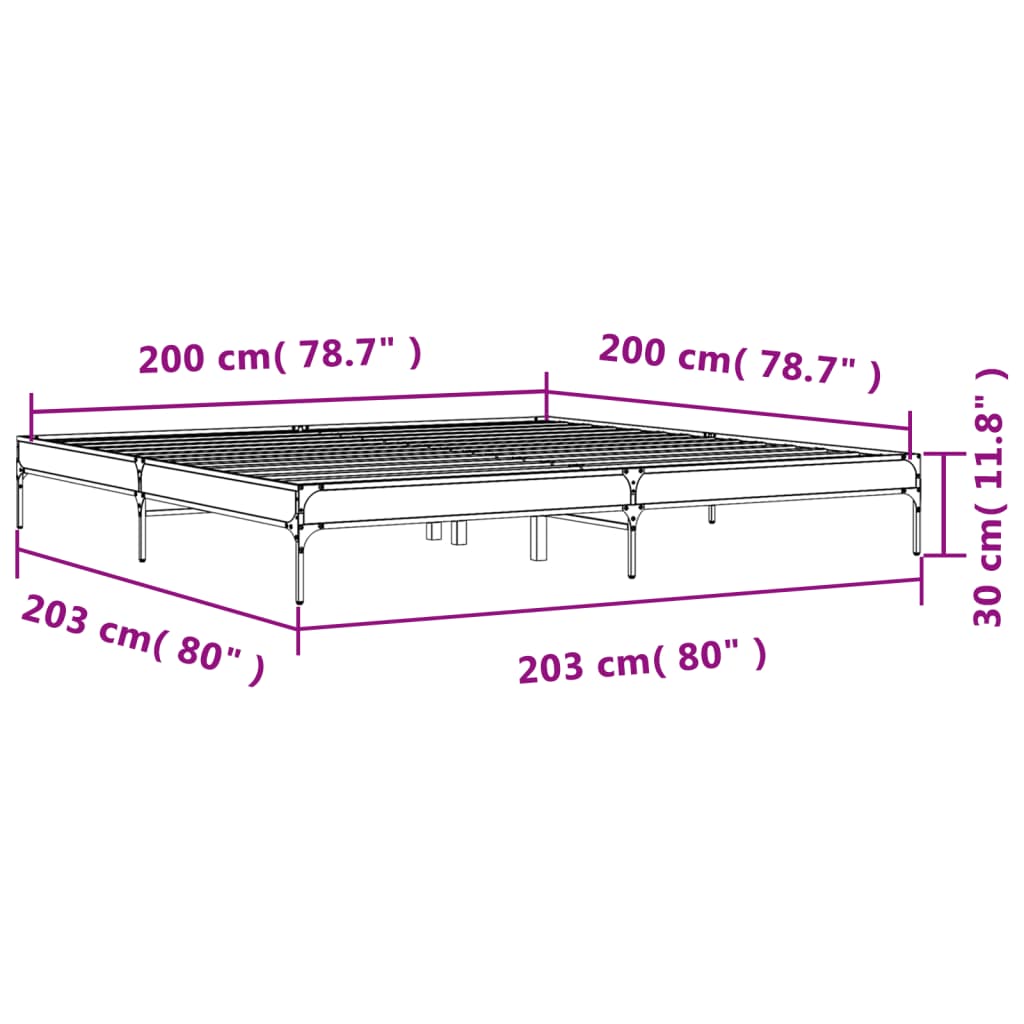 Bed Frame Smoked Oak 200x200 cm Engineered Wood and Metal