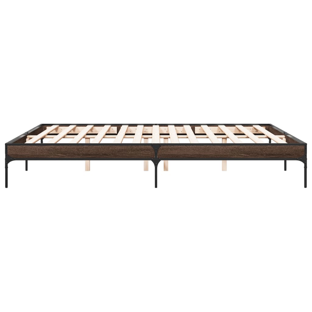 Bed Frame Brown Oak 200x200 cm Engineered Wood and Metal