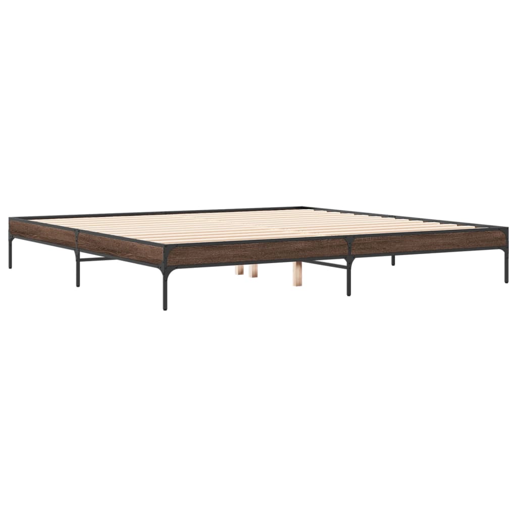 Bed Frame Brown Oak 200x200 cm Engineered Wood and Metal