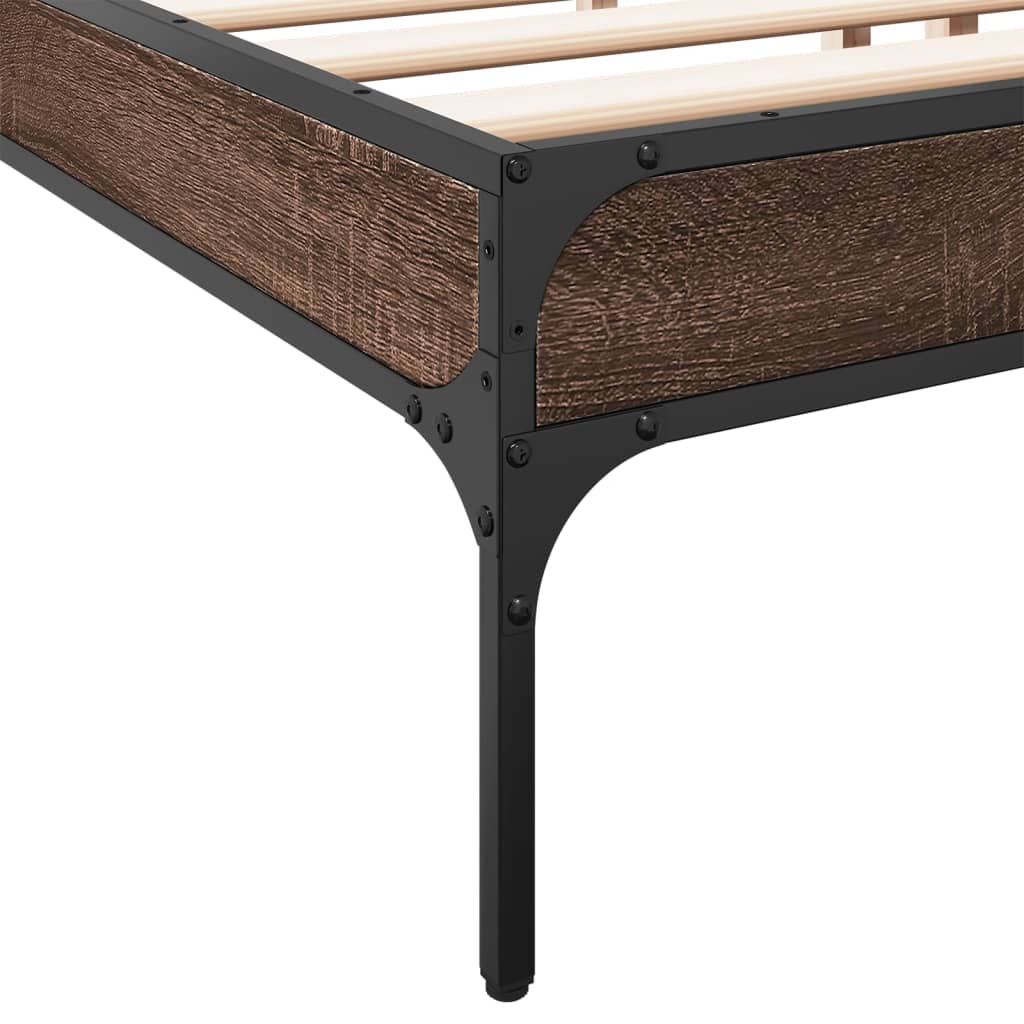 Bed Frame Brown Oak 200x200 cm Engineered Wood and Metal