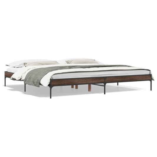 Bed Frame Brown Oak 200x200 cm Engineered Wood and Metal