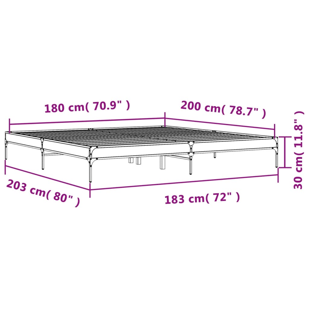 Bed Frame Black 180x200 cm Super King Engineered Wood and Metal