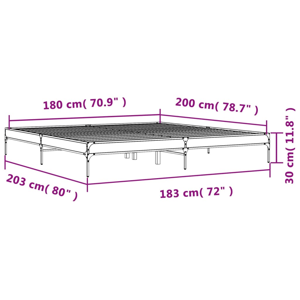 Bed Frame Sonoma Oak 180x200 cm Super King Engineered Wood and Metal