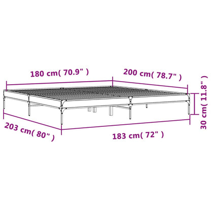 Bed Frame Sonoma Oak 180x200 cm Super King Engineered Wood and Metal