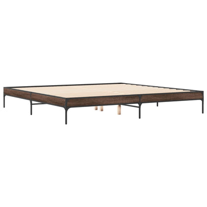 Bed Frame Brown Oak 180x200 cm Super King Engineered Wood and Metal