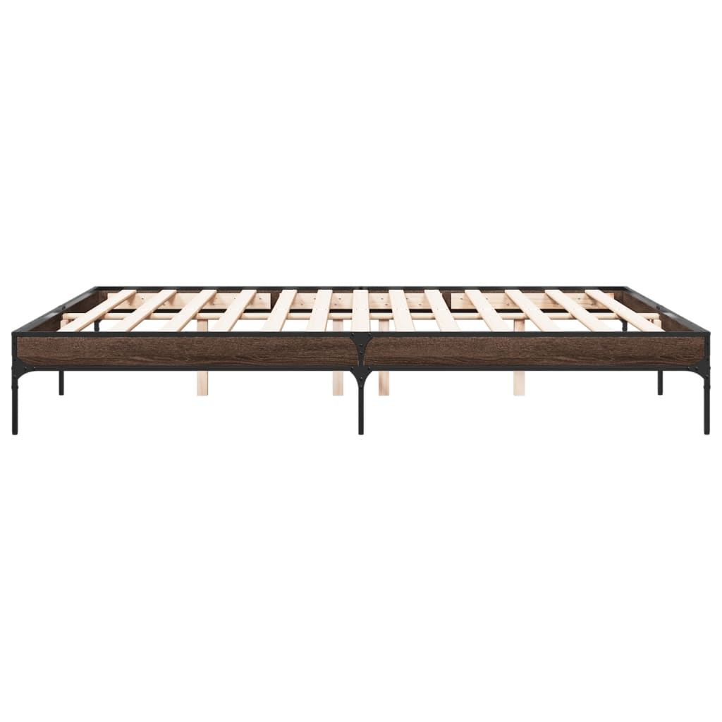 Bed Frame Brown Oak 180x200 cm Super King Engineered Wood and Metal