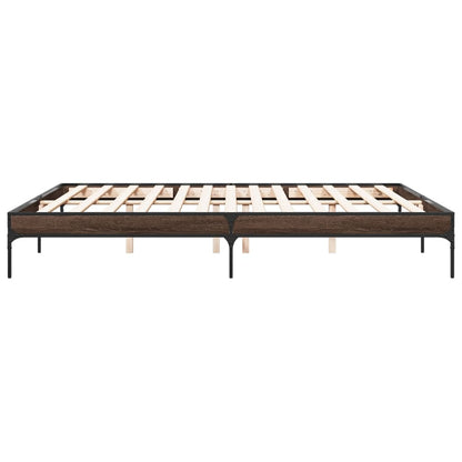 Bed Frame Brown Oak 180x200 cm Super King Engineered Wood and Metal