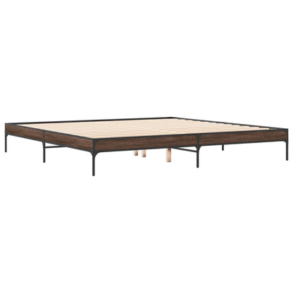 Bed Frame Brown Oak 180x200 cm Super King Engineered Wood and Metal