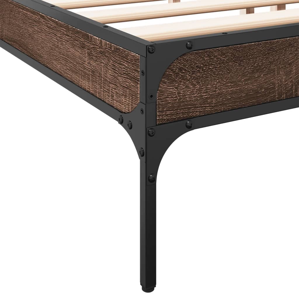 Bed Frame Brown Oak 180x200 cm Super King Engineered Wood and Metal