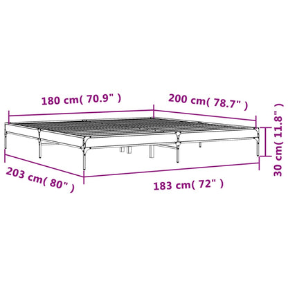 Bed Frame Brown Oak 180x200 cm Super King Engineered Wood and Metal