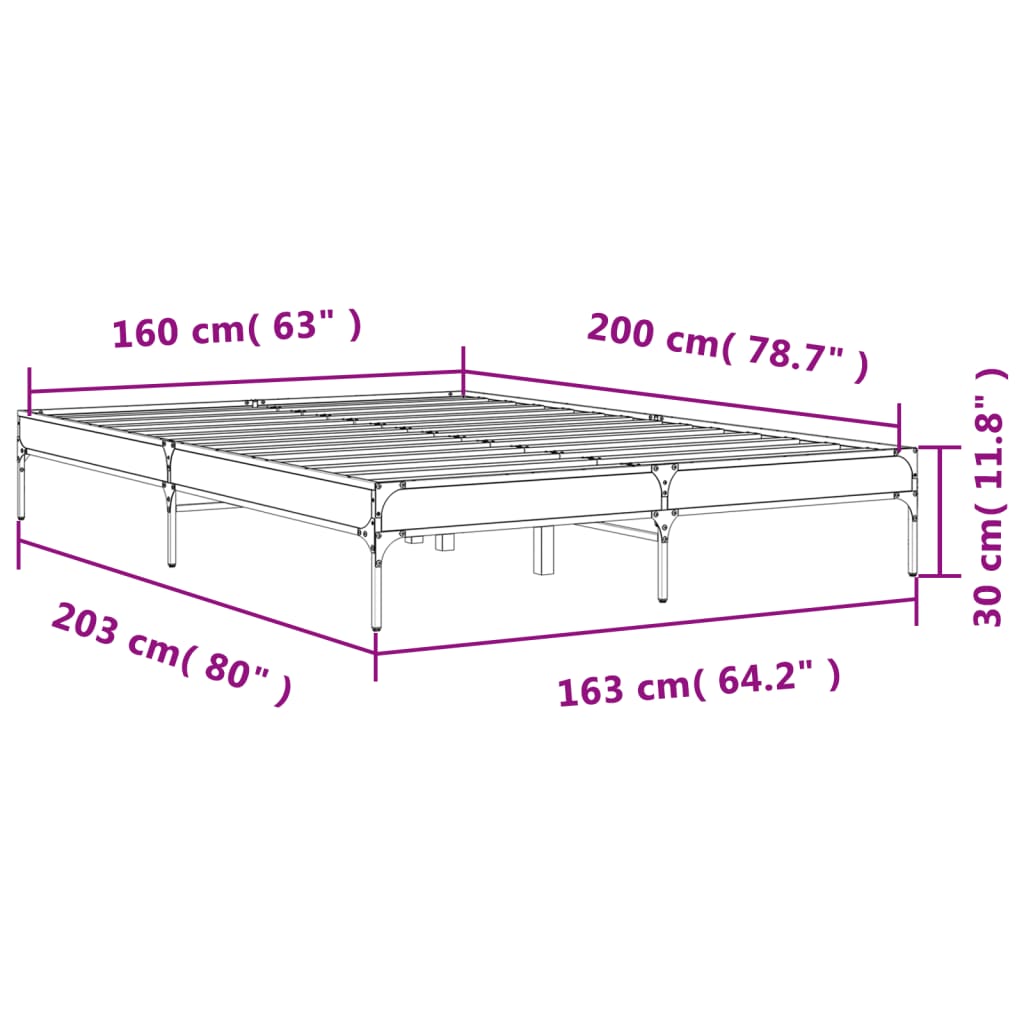 Bed Frame Black 160x200 cm Engineered Wood and Metal