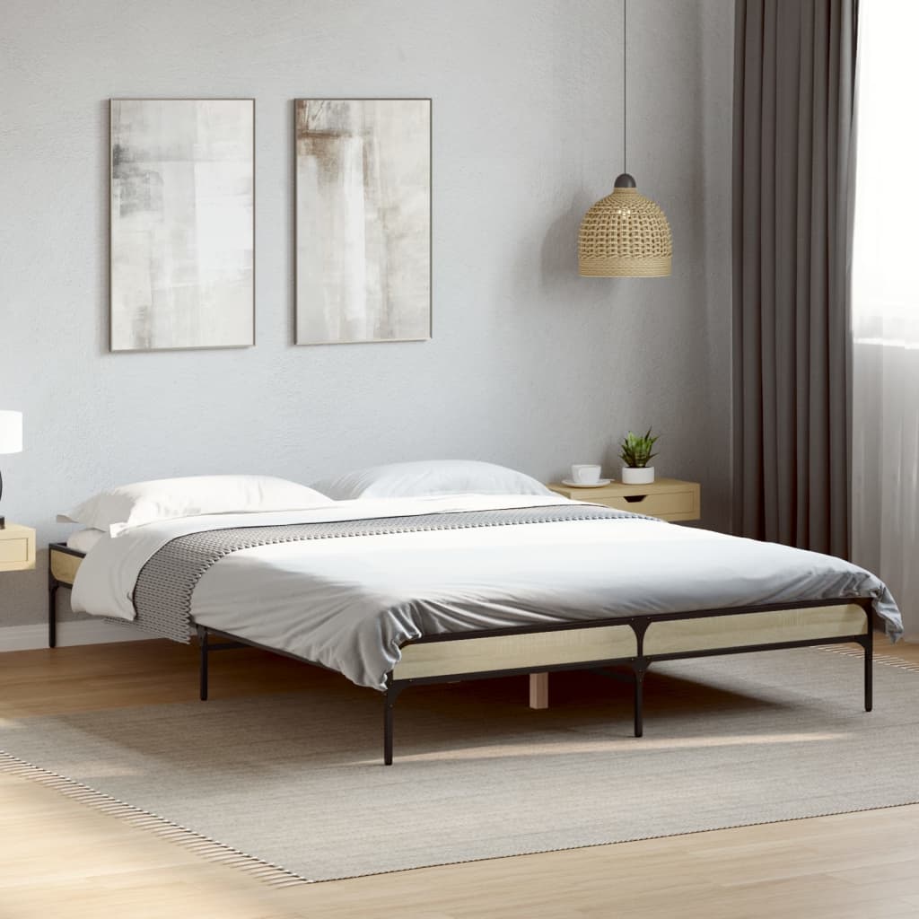 Bed Frame Sonoma Oak 160x200 cm Engineered Wood and Metal