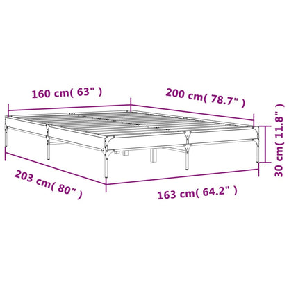 Bed Frame Sonoma Oak 160x200 cm Engineered Wood and Metal