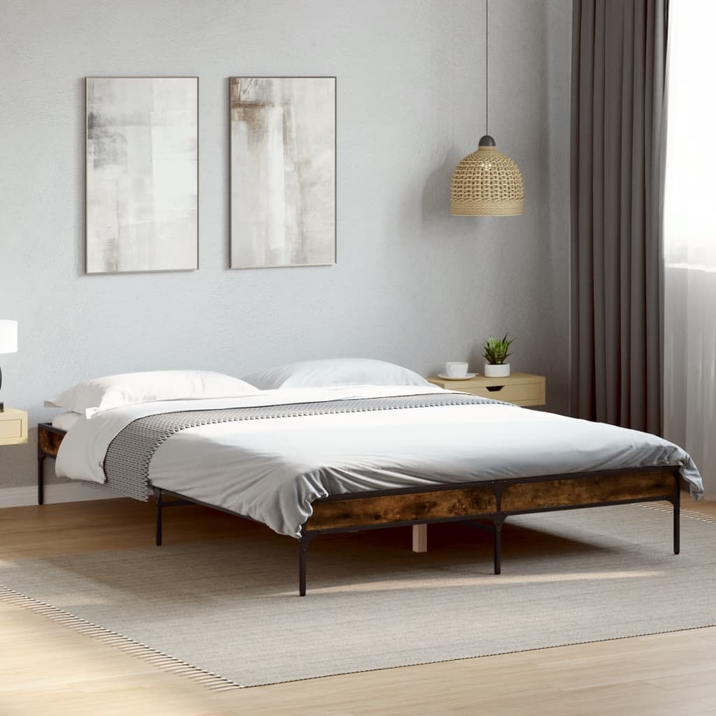 Bed Frame Smoked Oak 160x200 cm Engineered Wood and Metal