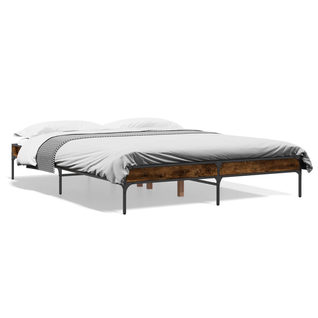 Bed Frame Smoked Oak 160x200 cm Engineered Wood and Metal