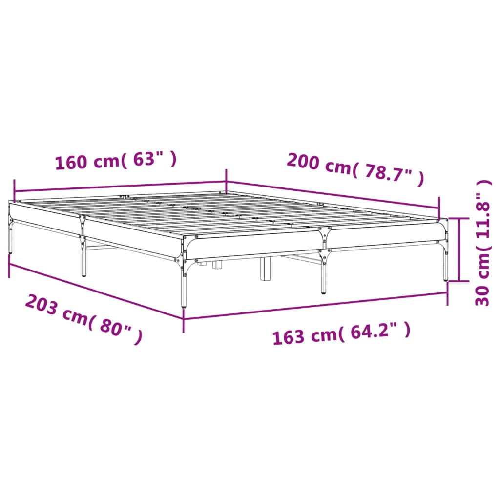 Bed Frame without Mattress Brown Oak 160x200 cm