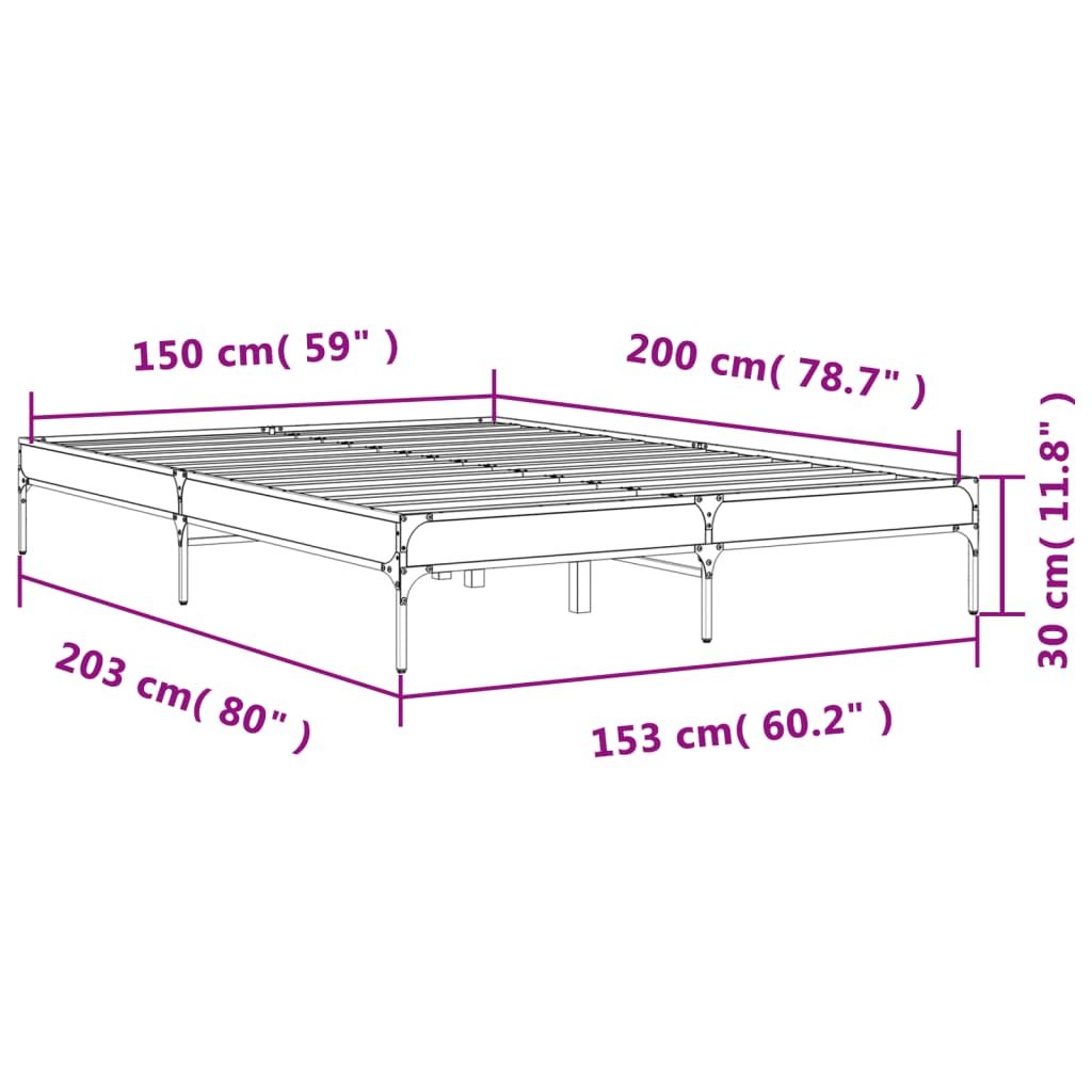 Bed Frame Sonoma Oak 150x200 cm King Size Engineered Wood and Metal