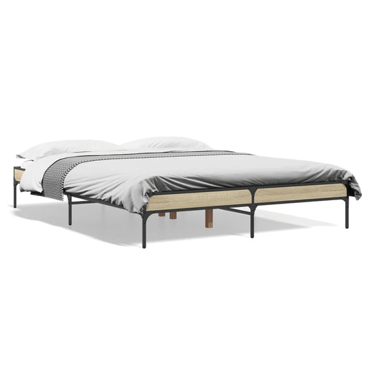 Bed Frame Sonoma Oak 150x200 cm King Size Engineered Wood and Metal