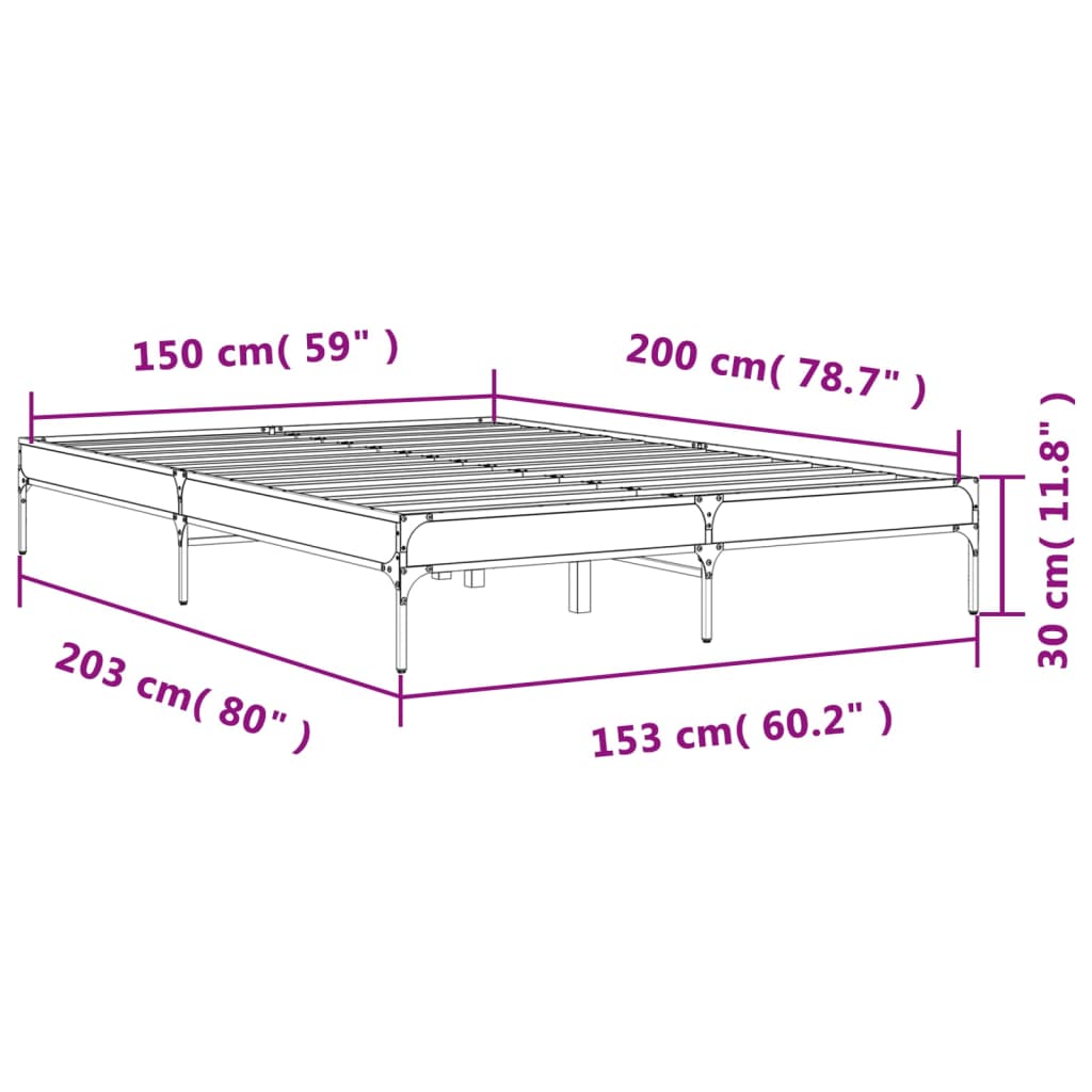 Bed Frame without Mattress Smoked Oak 150x200 cm King Size