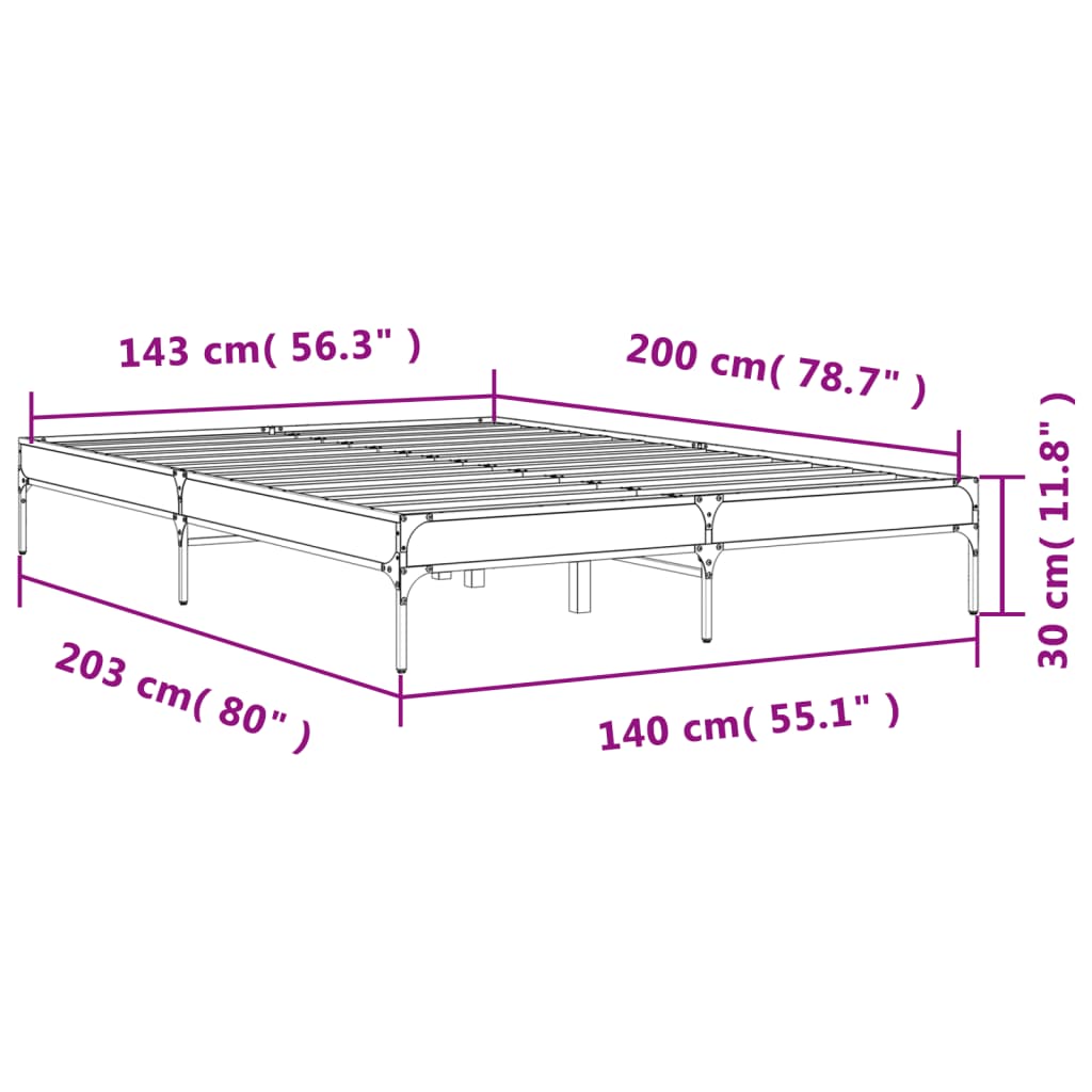 Bed Frame Sonoma Oak 140x200 cm Engineered Wood and Metal