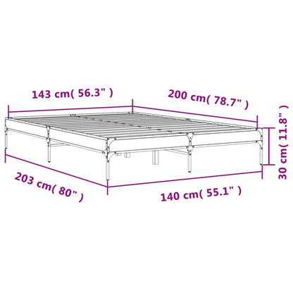 Bed Frame Smoked Oak 140x200 cm Engineered Wood and Metal