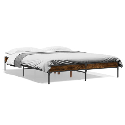 Bed Frame Smoked Oak 140x200 cm Engineered Wood and Metal