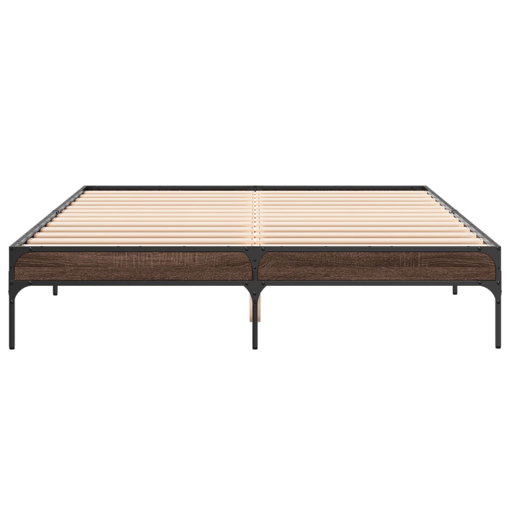 Bed Frame Brown Oak 140x200 cm Engineered Wood and Metal