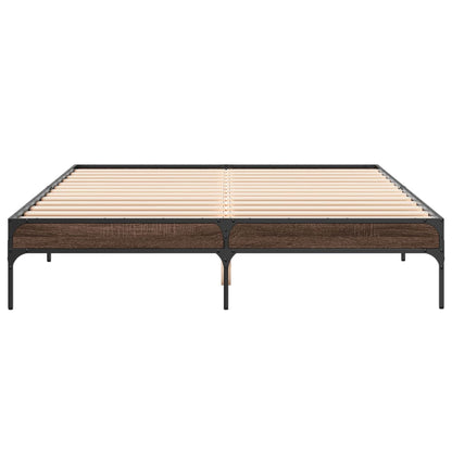 Bed Frame Brown Oak 140x200 cm Engineered Wood and Metal