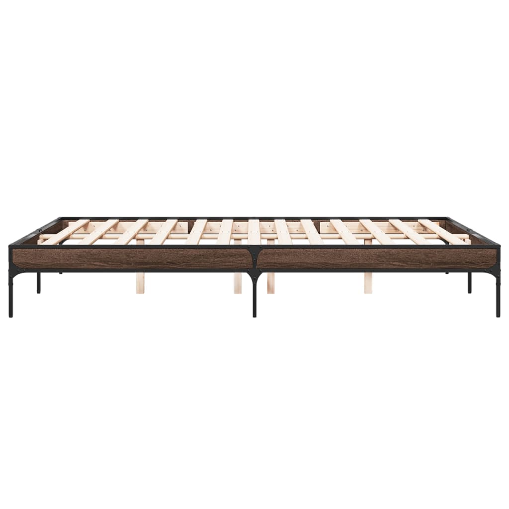 Bed Frame Brown Oak 140x200 cm Engineered Wood and Metal