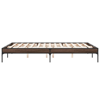 Bed Frame Brown Oak 140x200 cm Engineered Wood and Metal