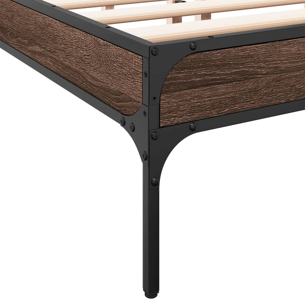 Bed Frame Brown Oak 140x200 cm Engineered Wood and Metal