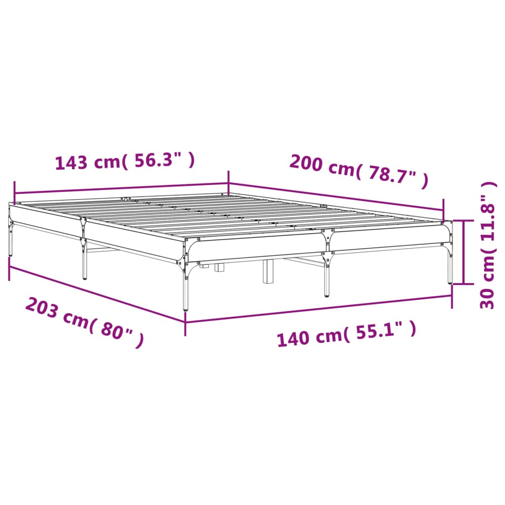 Bed Frame Brown Oak 140x200 cm Engineered Wood and Metal