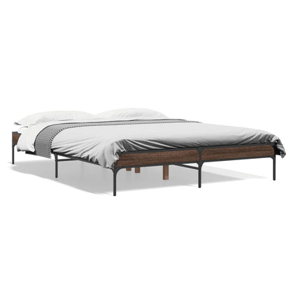 Bed Frame Brown Oak 140x200 cm Engineered Wood and Metal