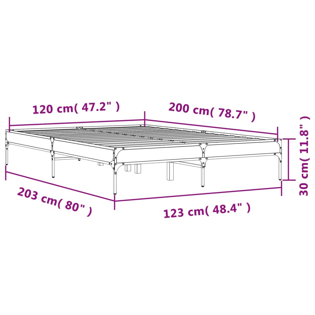 Bed Frame Brown Oak 120x200 cm Engineered Wood and Metal