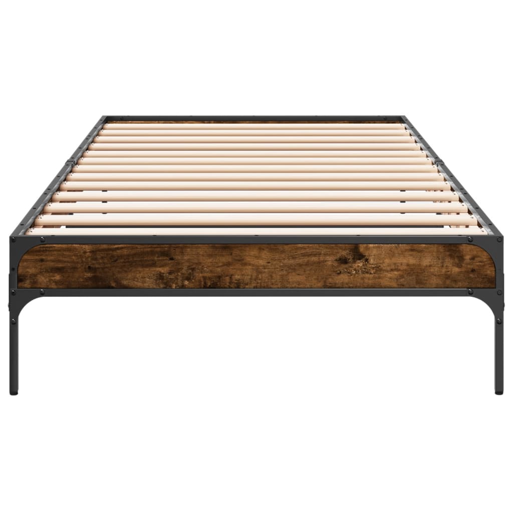 Bed Frame Smoked Oak 100x200 cm Engineered Wood and Metal