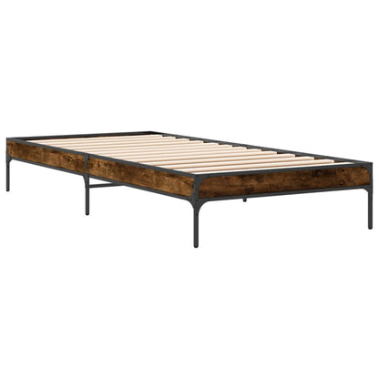 Bed Frame Smoked Oak 100x200 cm Engineered Wood and Metal