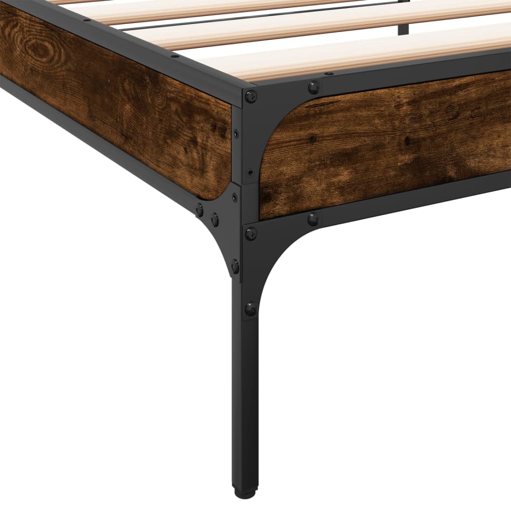 Bed Frame Smoked Oak 100x200 cm Engineered Wood and Metal