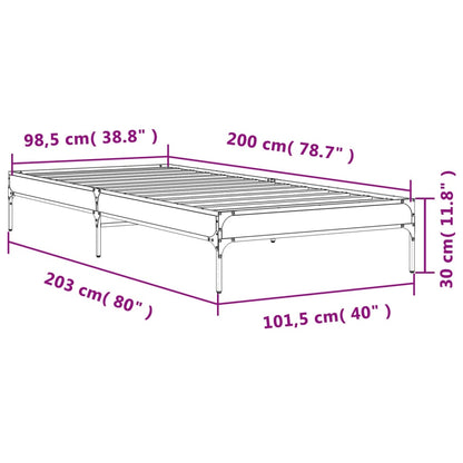 Bed Frame Smoked Oak 100x200 cm Engineered Wood and Metal