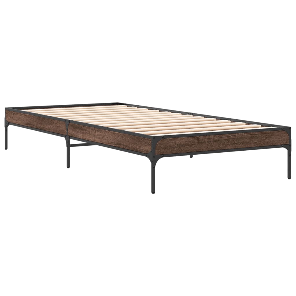 Bed Frame Brown Oak 100x200 cm Engineered Wood and Metal