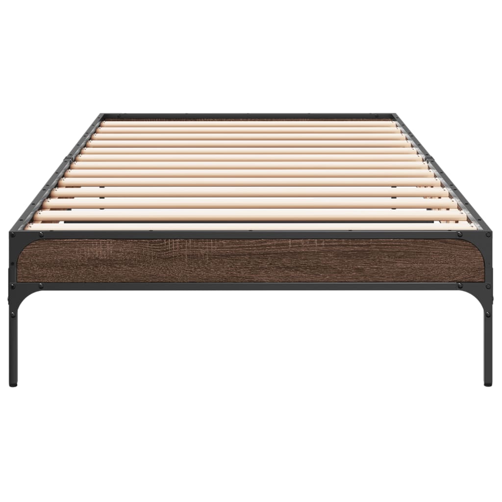 Bed Frame Brown Oak 100x200 cm Engineered Wood and Metal