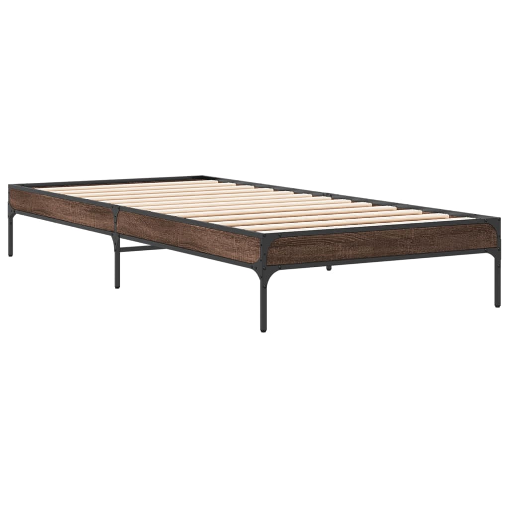 Bed Frame Brown Oak 100x200 cm Engineered Wood and Metal