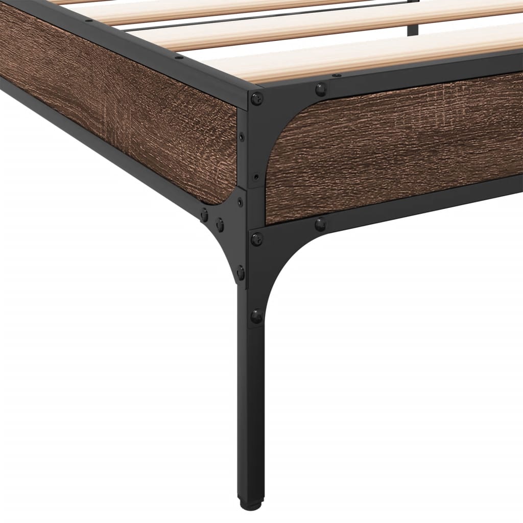 Bed Frame Brown Oak 100x200 cm Engineered Wood and Metal