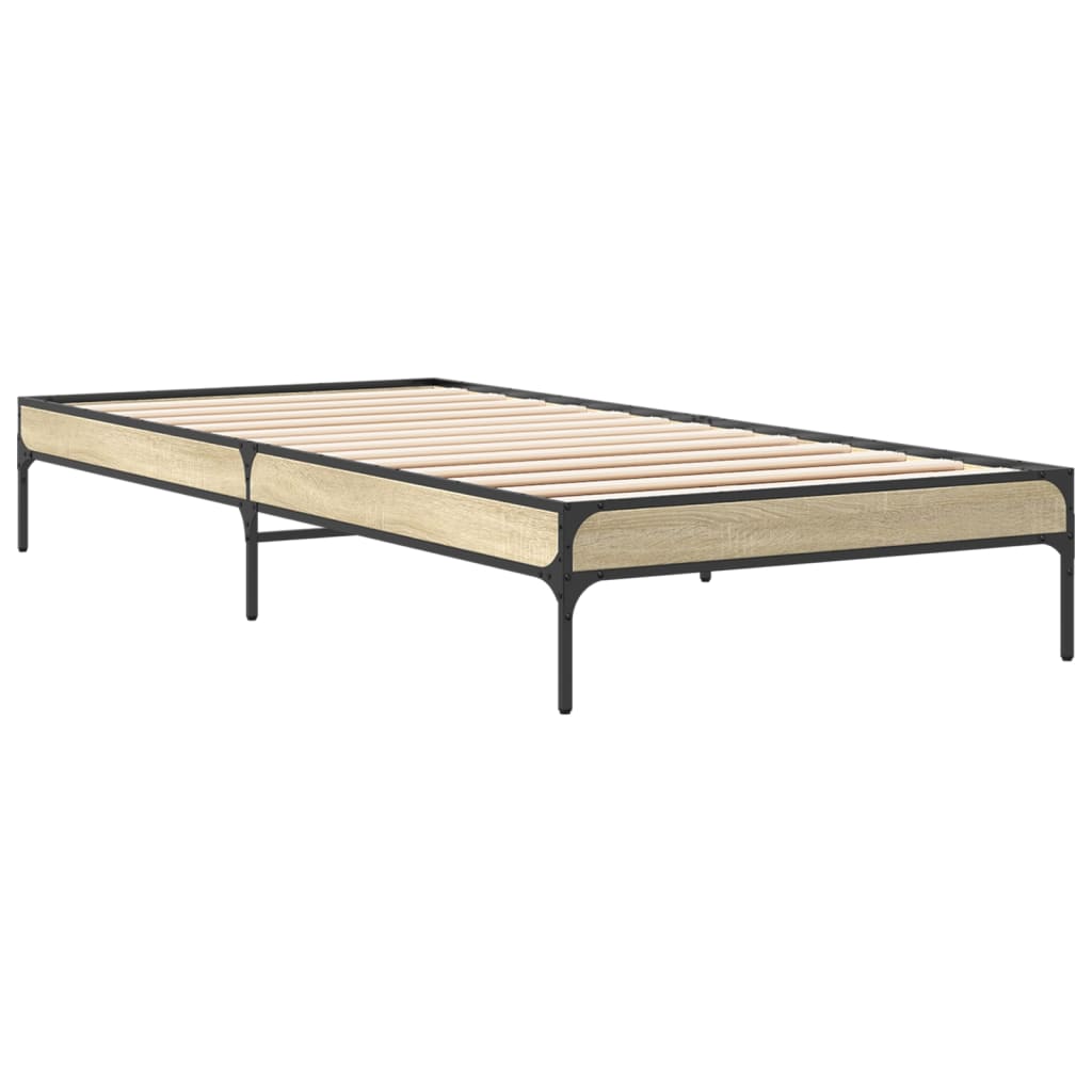 Bed Frame Sonoma Oak 90x200 cm Engineered Wood and Metal