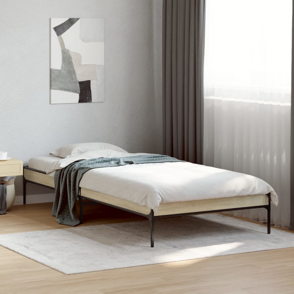 Bed Frame Sonoma Oak 90x200 cm Engineered Wood and Metal