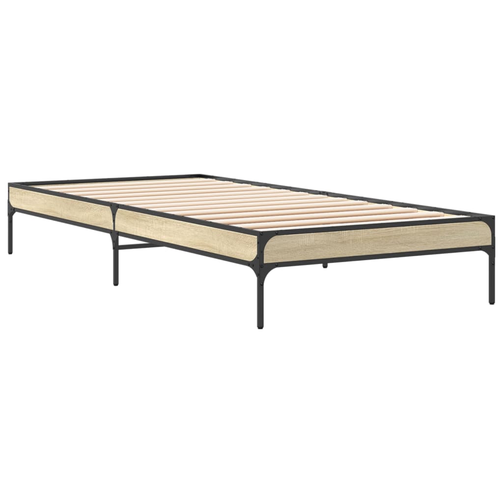 Bed Frame Sonoma Oak 90x200 cm Engineered Wood and Metal