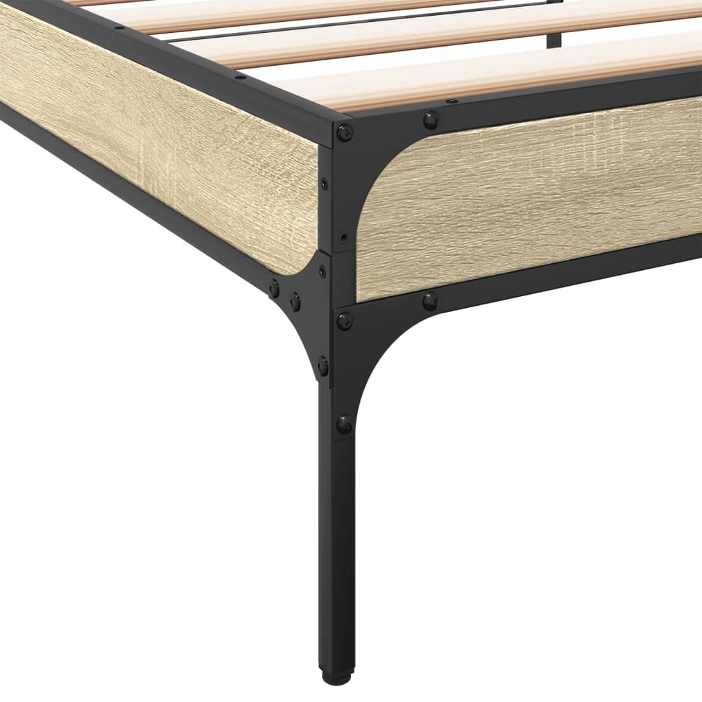 Bed Frame Sonoma Oak 90x200 cm Engineered Wood and Metal