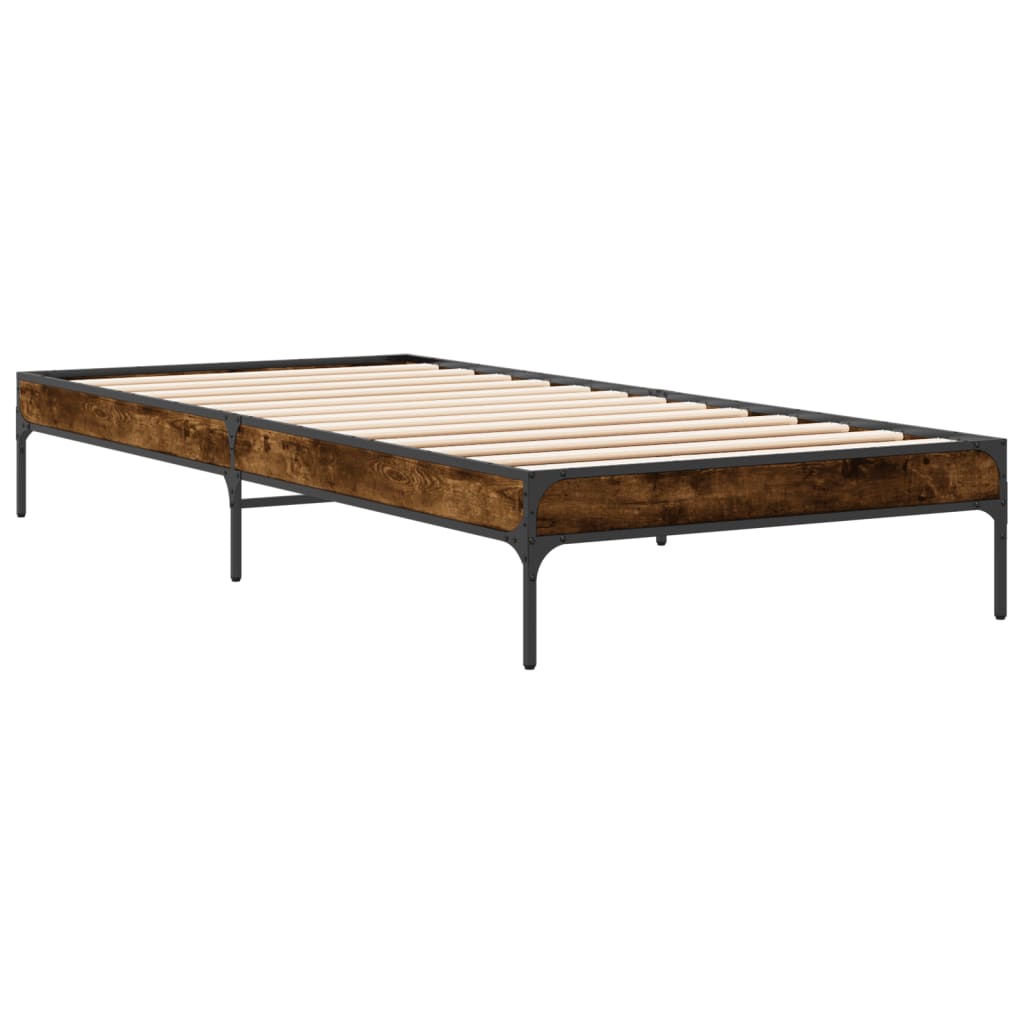 Bed Frame Smoked Oak 90x200 cm Engineered Wood and Metal